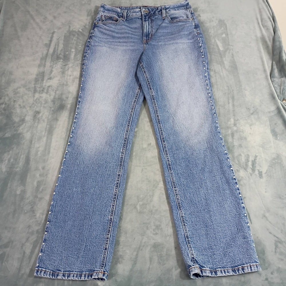 Edgely by Maurices Womens 10 Reg High Rise Relaxed Straight Studded Jeans Blue